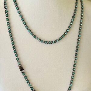 🌸🕶️ Real Collectibles by Adrienne Hematite tone with turquoise crystal necklace